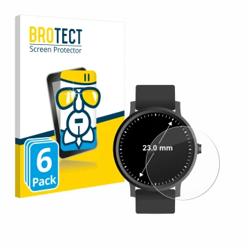 Face avant d’un emballage produit avec le logo de la marque BROTECT. À côté, l’appareil Montres (Circulaire, ø: 23 mm) est rep