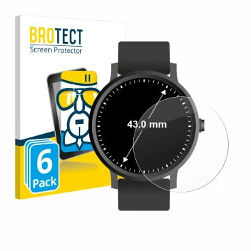 Face avant d’un emballage produit avec le logo de la marque BROTECT. À côté, l’appareil Montres (Circulaire, ø: 43 mm) est rep