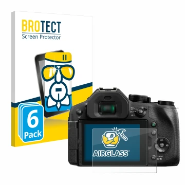 Face avant d’un emballage produit avec le logo de la marque BROTECT. À côté, l’appareil Panasonic Lumix DMC-FZ300 est représen