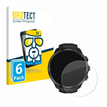 Face avant d’un emballage produit avec le logo de la marque BROTECT. À côté, l’appareil Suunto Spartan Sport Wrist HR est repr