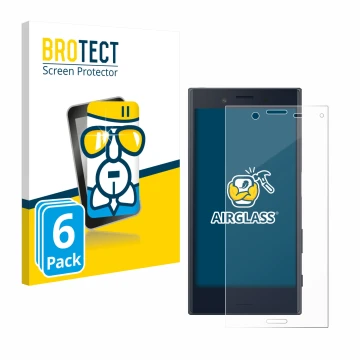 Face avant d’un emballage produit avec le logo de la marque BROTECT. À côté, l’appareil Sony Xperia X Compact est représenté a
