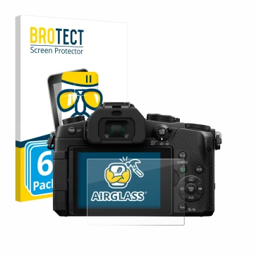 Face avant d’un emballage produit avec le logo de la marque BROTECT. À côté, l’appareil Panasonic Lumix DMC-G81 est représenté