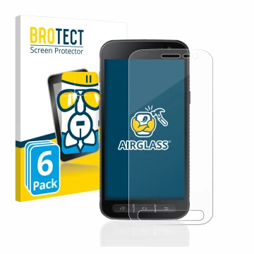 Face avant d’un emballage produit avec le logo de la marque BROTECT. À côté, l’appareil Samsung Galaxy XCover 4 est représenté