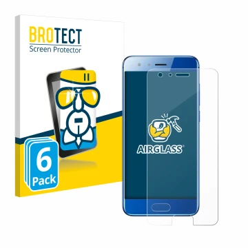 Face avant d’un emballage produit avec le logo de la marque BROTECT. À côté, l’appareil Honor 9 est représenté avec la protect
