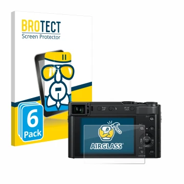 Face avant d’un emballage produit avec le logo de la marque BROTECT. À côté, l’appareil Panasonic Lumix DC-TZ202 est représent