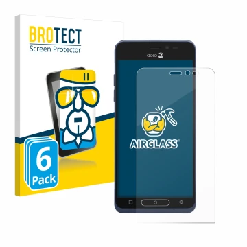 Face avant d’un emballage produit avec le logo de la marque BROTECT. À côté, l’appareil Doro 8035 est représenté avec la prote