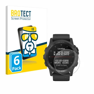 Face avant d’un emballage produit avec le logo de la marque BROTECT. À côté, l’appareil Garmin Tactix Charlie est représenté a
