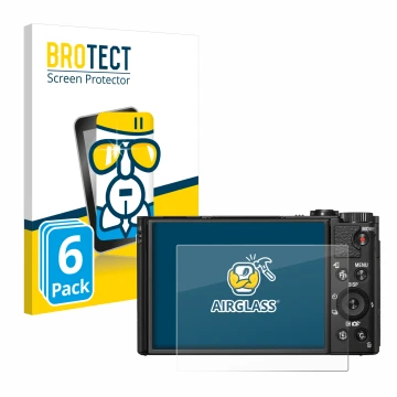 Face avant d’un emballage produit avec le logo de la marque BROTECT. À côté, l’appareil Sony Cyber-Shot DSC-HX99 est représent