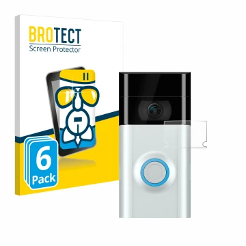 Face avant d’un emballage produit avec le logo de la marque BROTECT. À côté, l’appareil Ring Doorbell 2 (Lentille) est représe