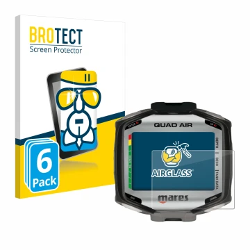 Face avant d’un emballage produit avec le logo de la marque BROTECT. À côté, l’appareil Mares Quad Air est représenté avec la 