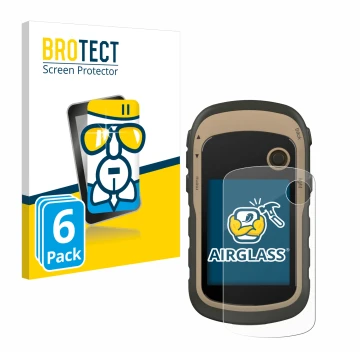 Face avant d’un emballage produit avec le logo de la marque BROTECT. À côté, l’appareil Garmin eTrex 32x est représenté avec l