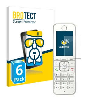 Face avant d’un emballage produit avec le logo de la marque BROTECT. À côté, l’appareil AVM Fritz!Fon C6 est représenté avec l