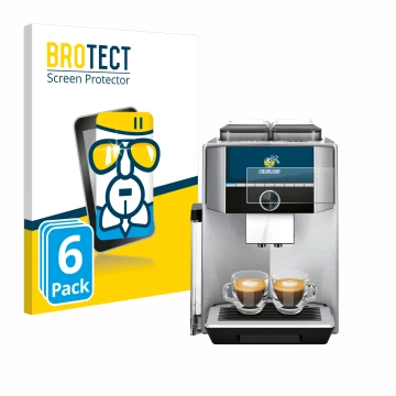 Face avant d’un emballage produit avec le logo de la marque BROTECT. À côté, l’appareil Siemens EQ.9 plus connect s700 4,3