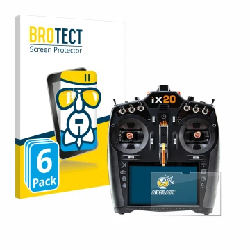 Face avant d’un emballage produit avec le logo de la marque BROTECT. À côté, l’appareil Spektrum iX20 est représenté avec la p