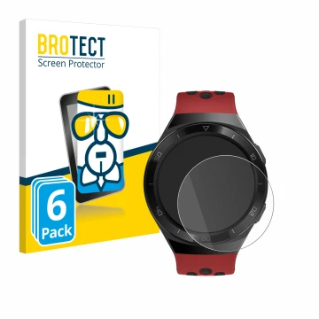 Face avant d’un emballage produit avec le logo de la marque BROTECT. À côté, l’appareil Huawei Watch GT 2e est représenté avec