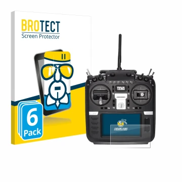 Face avant d’un emballage produit avec le logo de la marque BROTECT. À côté, l’appareil Radiomaster TX16S est représenté avec 