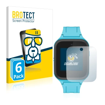 Face avant d’un emballage produit avec le logo de la marque BROTECT. À côté, l’appareil TCL Movetime FamilyWatch Kids MT40X es