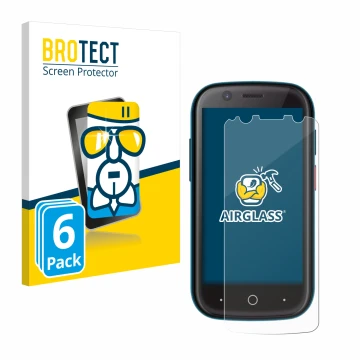 Face avant d’un emballage produit avec le logo de la marque BROTECT. À côté, l’appareil Unihertz Jelly 2 est représenté avec l