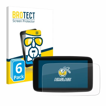Face avant d’un emballage produit avec le logo de la marque BROTECT. À côté, l’appareil TomTom GO Discover 7