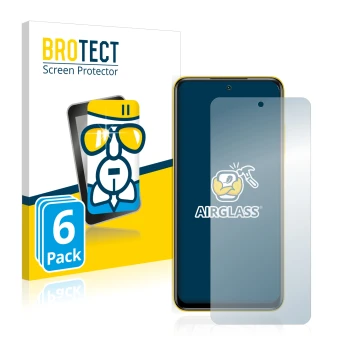 Face avant d’un emballage produit avec le logo de la marque BROTECT. À côté, l’appareil Xiaomi Poco M3 Pro 5G est représenté a