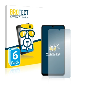 Face avant d’un emballage produit avec le logo de la marque BROTECT. À côté, l’appareil Samsung Galaxy A22 4G est représenté a