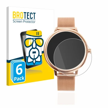 Face avant d’un emballage produit avec le logo de la marque BROTECT. À côté, l’appareil Naixues Smartwatch CF80 1.08