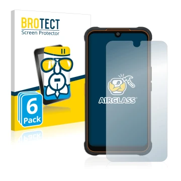 Face avant d’un emballage produit avec le logo de la marque BROTECT. À côté, l’appareil AGM Glory Pro est représenté avec la p
