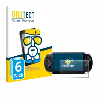 Face avant d’un emballage produit avec le logo de la marque BROTECT. À côté, l’appareil Sony Playstation PS Vita est représent