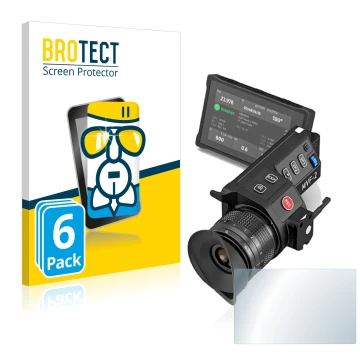 Face avant d’un emballage produit avec le logo de la marque BROTECT. À côté, l’appareil Arri MVF-2 est représenté avec la prot