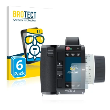 Face avant d’un emballage produit avec le logo de la marque BROTECT. À côté, l’appareil Arri WCU-4 est représenté avec la prot