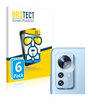 Face avant d’un emballage produit avec le logo de la marque BROTECT. À côté, l’appareil Xiaomi 12 Pro (Caméra UNIQUEMENT) est 