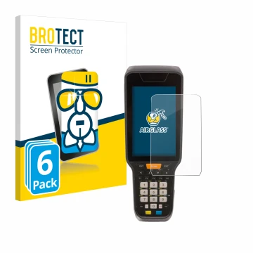 Face avant d’un emballage produit avec le logo de la marque BROTECT. À côté, l’appareil Datalogic Skorpio X5 est représenté av