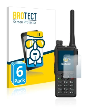 Face avant d’un emballage produit avec le logo de la marque BROTECT. À côté, l’appareil Hytera HP785 est représenté avec la pr