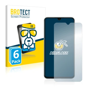 Face avant d’un emballage produit avec le logo de la marque BROTECT. À côté, l’appareil Samsung Galaxy M23 est représenté avec