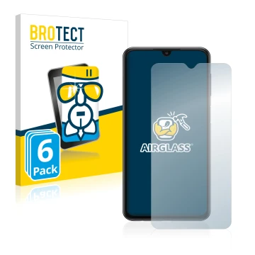 Face avant d’un emballage produit avec le logo de la marque BROTECT. À côté, l’appareil Samsung Galaxy A23 est représenté avec