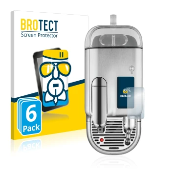 Face avant d’un emballage produit avec le logo de la marque BROTECT. À côté, l’appareil Sage Nespresso Creatista Pro est repré