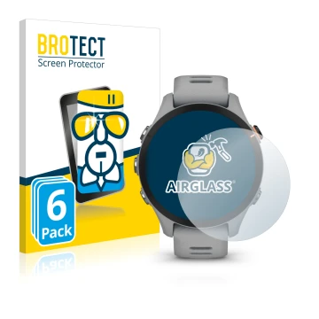 Face avant d’un emballage produit avec le logo de la marque BROTECT. À côté, l’appareil Garmin Forerunner 255S est représenté 