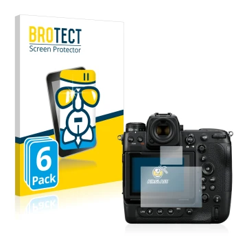 Face avant d’un emballage produit avec le logo de la marque BROTECT. À côté, l’appareil Nikon Z 9 (Affichage + affichage des é