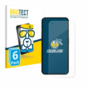 Face avant d’un emballage produit avec le logo de la marque BROTECT. À côté, l’appareil Nothing Phone (1) est représenté avec 