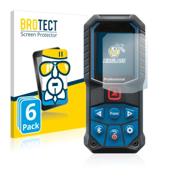 Face avant d’un emballage produit avec le logo de la marque BROTECT. À côté, l’appareil Bosch GLM 50-27 C est représenté avec 