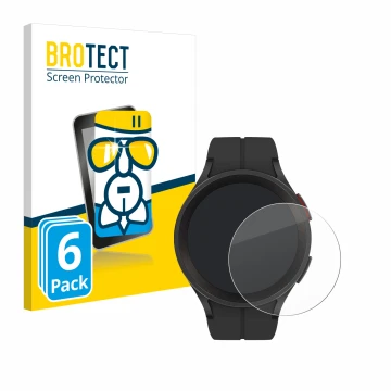 Face avant d’un emballage produit avec le logo de la marque BROTECT. À côté, l’appareil Samsung Galaxy Watch 5 Pro est représe