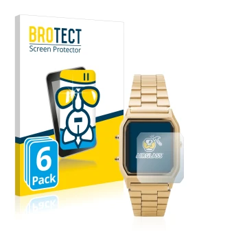 Face avant d’un emballage produit avec le logo de la marque BROTECT. À côté, l’appareil Casio AQ-230GA est représenté avec la 