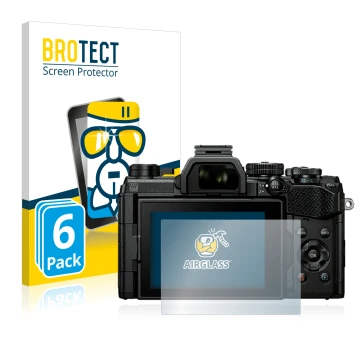 Face avant d’un emballage produit avec le logo de la marque BROTECT. À côté, l’appareil Olympus OM System OM-5 est représenté 