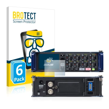 Face avant d’un emballage produit avec le logo de la marque BROTECT. À côté, l’appareil Zoom F8 field recorder est représenté 
