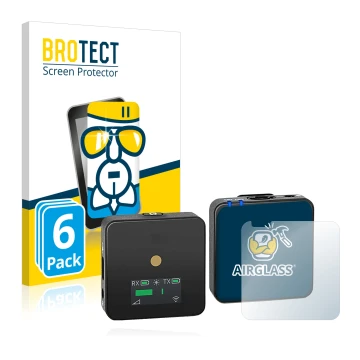 Face avant d’un emballage produit avec le logo de la marque BROTECT. À côté, l’appareil Rode Wireless GO II est représenté ave