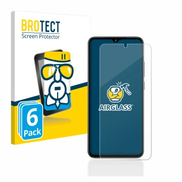 Face avant d’un emballage produit avec le logo de la marque BROTECT. À côté, l’appareil Xiaomi Redmi A2 est représenté avec la