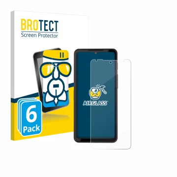 Face avant d’un emballage produit avec le logo de la marque BROTECT. À côté, l’appareil Caterpillar Cat S75 est représenté ave