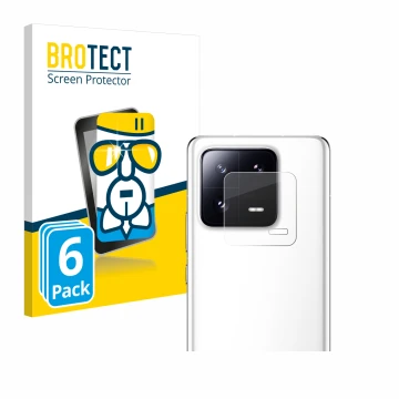 Face avant d’un emballage produit avec le logo de la marque BROTECT. À côté, l’appareil Xiaomi 13 Pro (Caméra UNIQUEMENT) est 