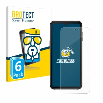 Face avant d’un emballage produit avec le logo de la marque BROTECT. À côté, l’appareil Samsung Galaxy XCover 6 Pro Enterprise