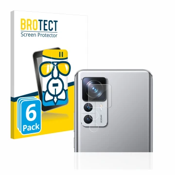 Face avant d’un emballage produit avec le logo de la marque BROTECT. À côté, l’appareil Xiaomi 12T Pro (Caméra UNIQUEMENT) est